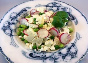 Salat med blomkål og radiser med basilikum